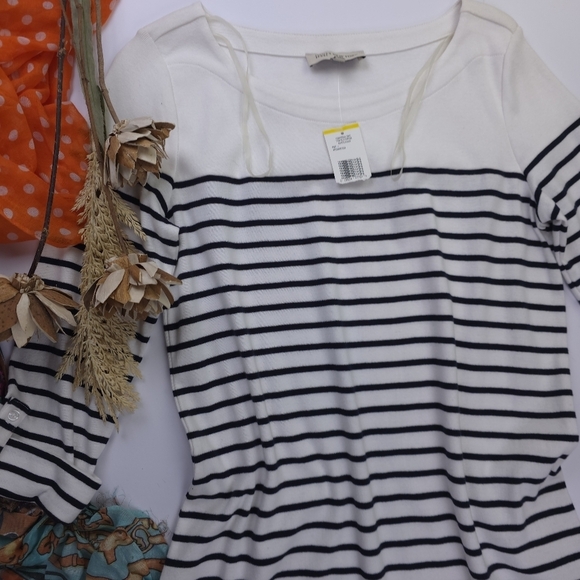 New Jones New York Cotton Striped Black and White Dress Sz M - Picture 6 of 7